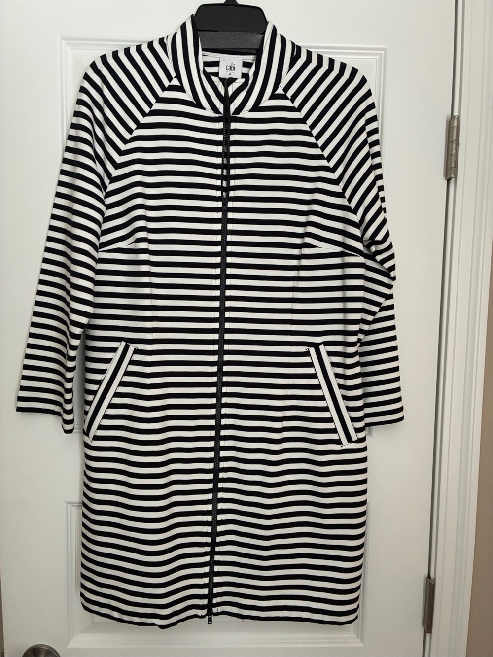 Cabi Black & White Striped Zip-Front Jacket